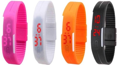 NS18 Silicone Led Magnet Band Combo of 4 Pink, White, Orange And Black Digital Watch  - For Boys & Girls   Watches  (NS18)