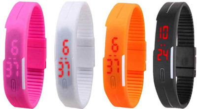 

NS18 Silicone Led Magnet Band Combo of 4 Pink, White, Orange And Black Watch - For Boys & Girls