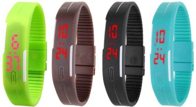 NS18 Silicone Led Magnet Band Watch Combo of 4 Green, Brown, Black And Sky Blue Digital Watch  - For Couple   Watches  (NS18)