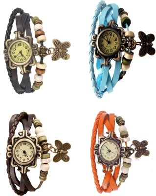 NS18 Vintage Butterfly Rakhi Combo of 4 Black, Brown, Sky Blue And Orange Analog Watch  - For Women   Watches  (NS18)