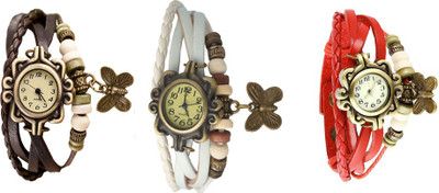 

Kissu Vintage Rakhi Watch Combo of 3 Brown, White And Red Watch - For Women