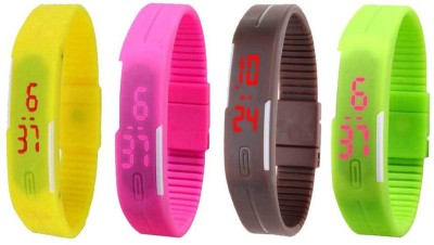NS18 Silicone Led Magnet Band Combo of 4 Yellow, Pink, Brown And Green Digital Watch  - For Boys & Girls   Watches  (NS18)