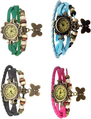 

Kissu Vintage Rakhi Combo of 4 Green, Black, Sky Blue And Pink Watch - For Women