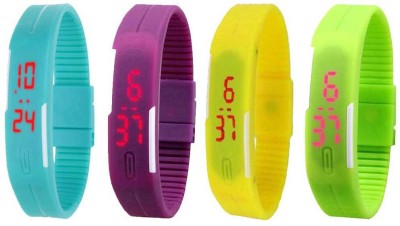 NS18 Silicone Led Magnet Band Combo of 4 Sky Blue, Purple, Yellow And Green Digital Watch  - For Boys & Girls   Watches  (NS18)