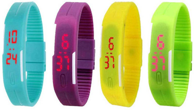 NS18 Silicone Led Magnet Band Combo of 4 Sky Blue, Purple, Yellow And Green Digital Watch  - For Boys & Girls   Watches  (NS18)