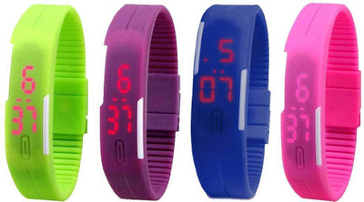 

Kissu Led Magnet Band Combo of 4 Green, Purple, Blue And Pink Watch - For Men & Women