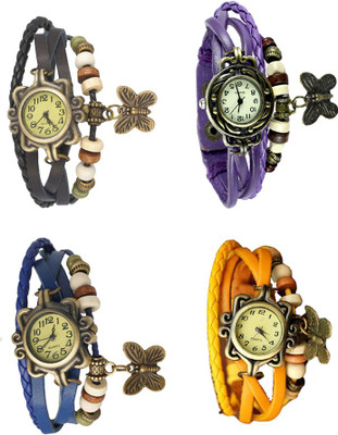 

Kissu Vintage Rakhi Combo of 4 Black, Blue, Purple And Yellow Watch - For Women