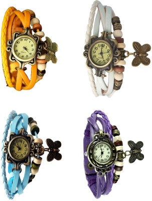 NS18 Vintage Butterfly Rakhi Combo of 4 Yellow, Sky Blue, White And Purple Analog Watch  - For Women   Watches  (NS18)