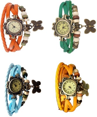 NS18 Vintage Butterfly Rakhi Combo of 4 Orange, Sky Blue, Green And Yellow Analog Watch  - For Women   Watches  (NS18)