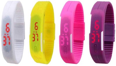 NS18 Silicone Led Magnet Band Watch Combo of 4 White, Yellow, Pink And Purple Digital Watch  - For Couple   Watches  (NS18)