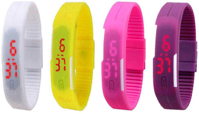 

Kissu Led Magnet Band Combo of 4 White, Yellow, Pink And Purple Watch - For Men & Women