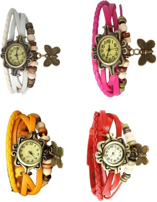 NS18 Vintage Butterfly Rakhi Combo of 4 White, Yellow, Pink And Red Analog Watch  - For Women   Watches  (NS18)