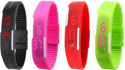 NS18 Silicone Led Magnet Band Combo of 4 Black, Pink, Red And Green Digital Watch  - For Boys & Girls   Watches  (NS18)