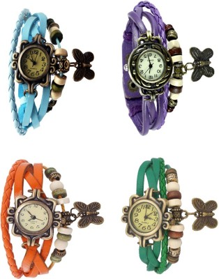 NS18 Vintage Butterfly Rakhi Combo of 4 Sky Blue, Orange, Purple And Green Analog Watch  - For Women   Watches  (NS18)