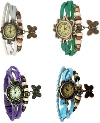 NS18 Vintage Butterfly Rakhi Combo of 4 White, Purple, Green And Sky Blue Analog Watch  - For Women   Watches  (NS18)