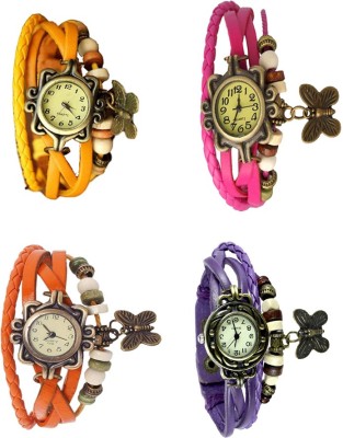 NS18 Vintage Butterfly Rakhi Combo of 4 Yellow, Orange, Pink And Purple Analog Watch  - For Women   Watches  (NS18)