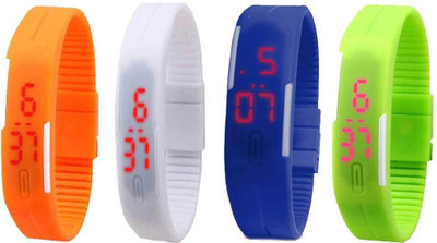 Kissu Led Magnet Band Combo of 4 Orange, White, Blue And Green Watch - For Men & Women