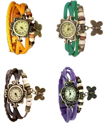 NS18 Vintage Butterfly Rakhi Combo of 4 Yellow, Brown, Green And Purple Analog Watch  - For Women   Watches  (NS18)