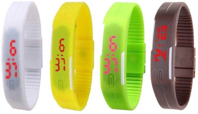 NS18 Silicone Led Magnet Band Combo of 4 White, Yellow, Green And Brown Digital Watch  - For Boys & Girls   Watches  (NS18)