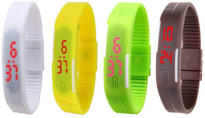 

NS18 Silicone Led Magnet Band Combo of 4 White, Yellow, Green And Brown Watch - For Boys & Girls