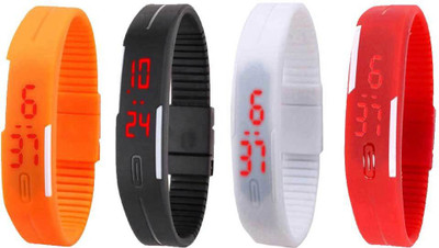 

Kissu Led Magnet Band Combo of 4 Orange, Black, White And Red Watch - For Men & Women