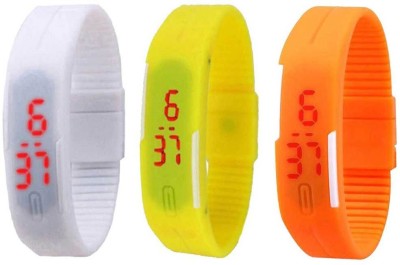 NS18 Silicone Led Magnet Band Combo of 3 White, Yellow And Orange Digital Watch  - For Boys & Girls   Watches  (NS18)