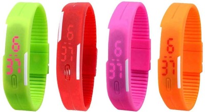 NS18 Silicone Led Magnet Band Combo of 4 Green, Red, Pink And Orange Digital Watch  - For Boys & Girls   Watches  (NS18)