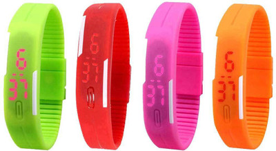 

NS18 Silicone Led Magnet Band Combo of 4 Green, Red, Pink And Orange Watch - For Boys & Girls
