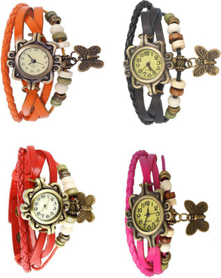 

NS18 Vintage Butterfly Rakhi Combo of 4 Orange, Red, Black And Pink Watch - For Women