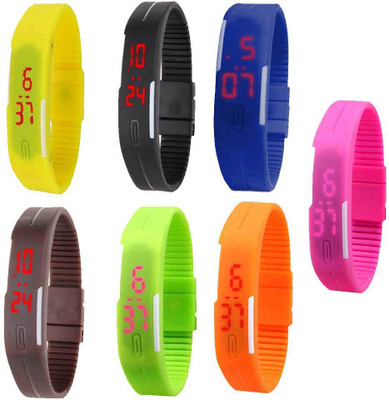

Kissu Led Magnet Band Combo of 7 Yellow, Black, Blue, Brown, Green, Orange And Pink Watch - For Men & Women
