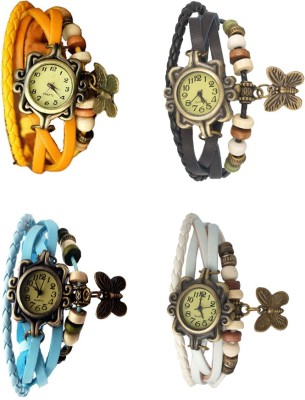 NS18 Vintage Butterfly Rakhi Combo of 4 Yellow, Sky Blue, Black And White Analog Watch  - For Women   Watches  (NS18)