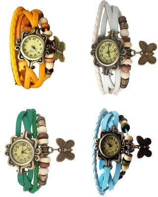 NS18 Vintage Butterfly Rakhi Combo of 4 Yellow, Green, White And Sky Blue Analog Watch  - For Women   Watches  (NS18)