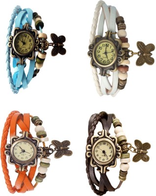 NS18 Vintage Butterfly Rakhi Combo of 4 Sky Blue, Orange, White And Brown Analog Watch  - For Women   Watches  (NS18)