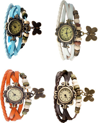 NS18 Vintage Butterfly Rakhi Combo of 4 Sky Blue, Orange, White And Brown Analog Watch  - For Women   Watches  (NS18)