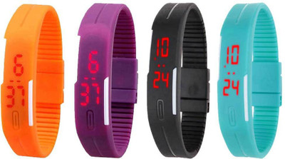 View NS18 Silicone Led Magnet Band Watch Combo of 4 Orange, Purple, Black And Sky Blue Digital Watch  - For Couple Wrist Watches Price Online(NS18)