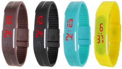 NS18 Silicone Led Magnet Band Combo of 4 Brown, Black, Sky Blue And Yellow Digital Watch  - For Boys & Girls   Watches  (NS18)