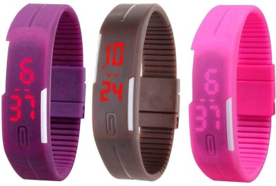 NS18 Silicone Led Magnet Band Combo of 3 Purple, Brown And Pink Digital Watch  - For Boys & Girls   Watches  (NS18)