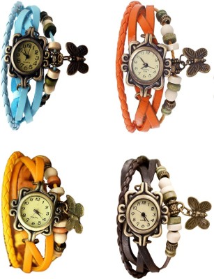 NS18 Vintage Butterfly Rakhi Combo of 4 Sky Blue, Yellow, Orange And Brown Analog Watch  - For Women   Watches  (NS18)