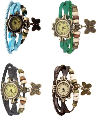 NS18 Vintage Butterfly Rakhi Combo of 4 Sky Blue, Black, Green And Brown Analog Watch  - For Women   Watches  (NS18)