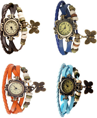 

Kissu Vintage Rakhi Combo of 4 Brown, Orange, Blue And Sky Blue Watch - For Women
