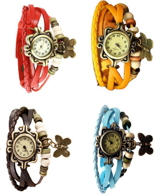 

Kissu Vintage Rakhi Combo of 4 Red, Brown, Yellow And Sky Blue Watch - For Women