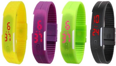 NS18 Silicone Led Magnet Band Combo of 4 Yellow, Purple, Green And Black Digital Watch  - For Boys & Girls   Watches  (NS18)