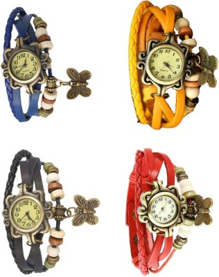 NS18 Vintage Butterfly Rakhi Combo of 4 Blue, Black, Yellow And Red Analog Watch  - For Women   Watches  (NS18)