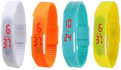 NS18 Silicone Led Magnet Band Combo of 4 White, Orange, Sky Blue And Yellow Digital Watch  - For Boys & Girls   Watches  (NS18)