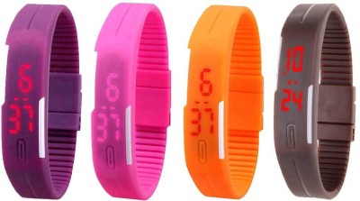 NS18 Silicone Led Magnet Band Combo of 4 Purple, Pink, Orange And Brown Digital Watch  - For Boys & Girls   Watches  (NS18)