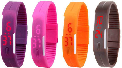 View NS18 Silicone Led Magnet Band Combo of 4 Purple, Pink, Orange And Brown Digital Watch  - For Boys & Girls Wrist Watches Price Online(NS18)