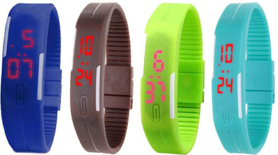 

Kissu Led Magnet Band Combo of 4 Blue, Brown, Green And Sky Blue Watch - For Men & Women