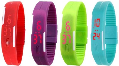 NS18 Silicone Led Magnet Band Watch Combo of 4 Red, Purple, Green And Sky Blue Digital Watch  - For Couple   Watches  (NS18)