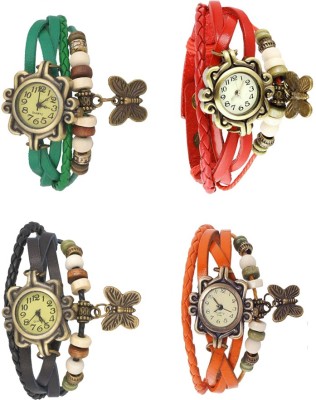 NS18 Vintage Butterfly Rakhi Combo of 4 Green, Black, Red And Orange Analog Watch  - For Women   Watches  (NS18)