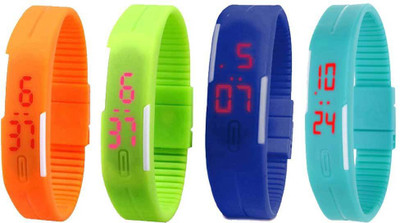 

NS18 Silicone Led Magnet Band Watch Combo of 4 Orange, Green, Blue And Sky Blue Watch - For Couple